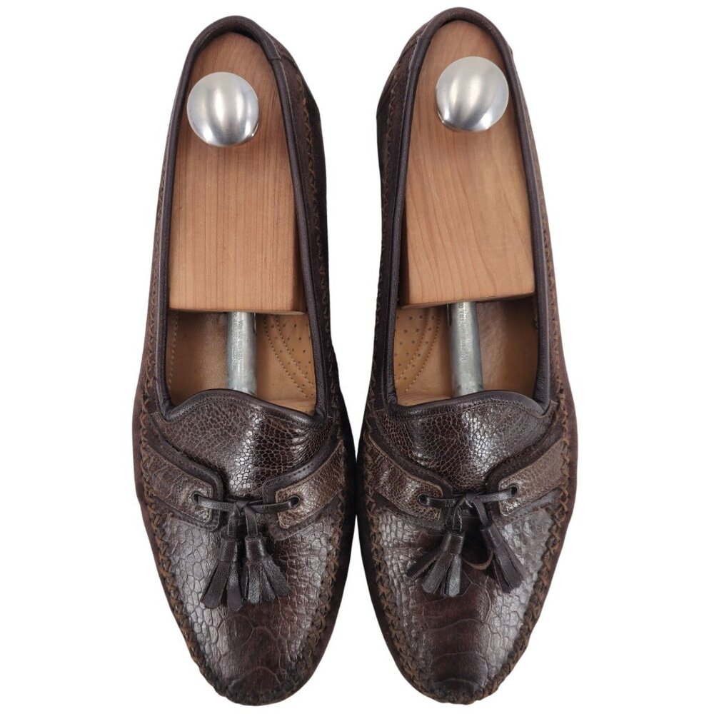 Vintage Mezlan Exotic Ostrich Suede Dress Shoes Mens 8.5M Tassel Slip-on Loafers - Picture 11 of 11